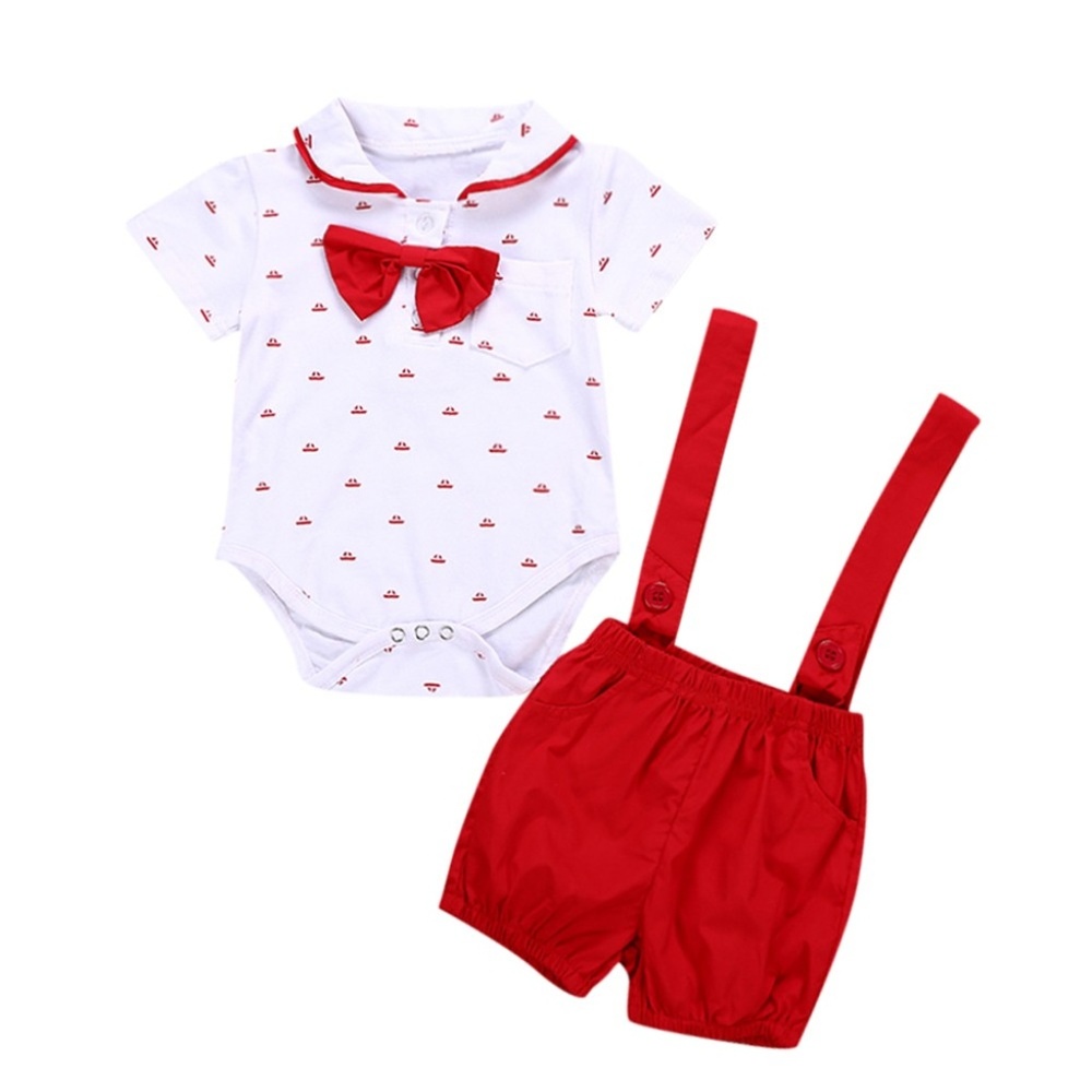 baby boy clothes Print Short Sleeve Rompers+Solid